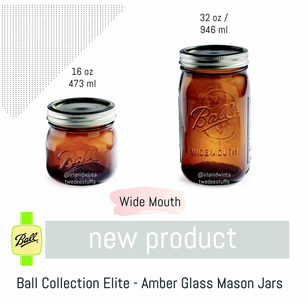 Ball Mason Jars Amber Collection Elite Glass Wide Mouth 32oz 16 Oz Jar Toples Shopee Indonesia