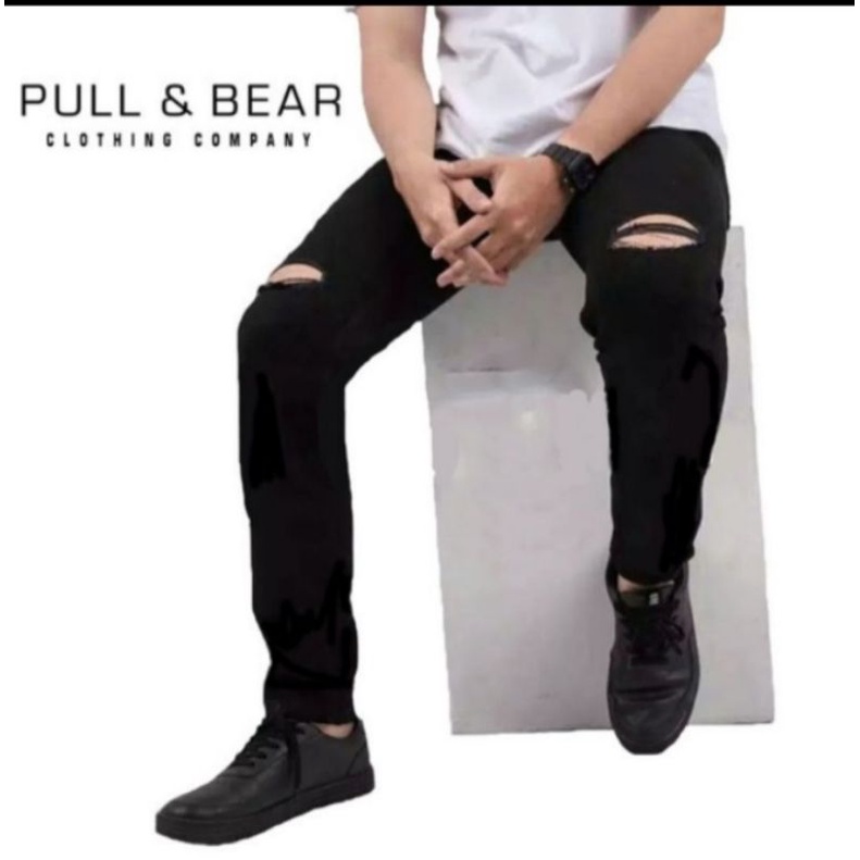 CELANA JEANS PRIA SOBEK LUTUT//CELANA COWOK LEVIS HITAM PENSIL