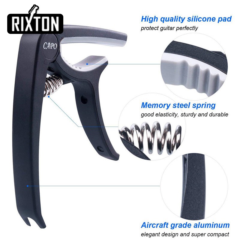 Rixton Guitar Tool 4 Pcs Set Alat Kit Tuner Gitar + Capo + Tas Picks + 7 Seluloid Picks Tuning Capo Guitarra Aksesoris Suku Cadang