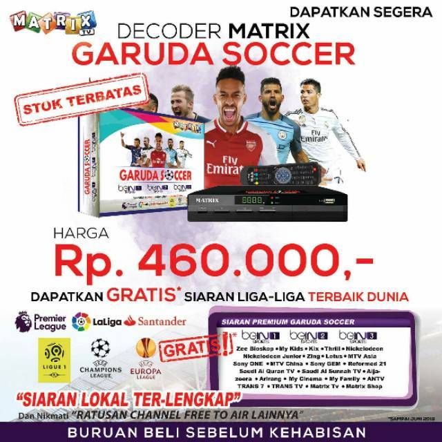Decoder Matrix Garuda Soccer Gratis Beinsport sampai Juni 2019