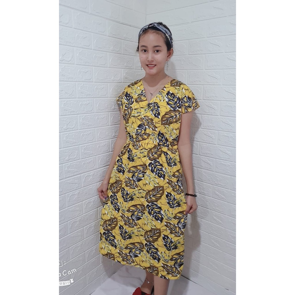 Baju Tidur Daster Manohara Mamah Muda Tie Dye / Janda Bolong Karet Pinggang Fit XL-Janbol Kuning