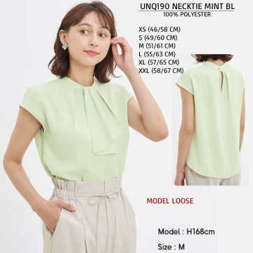 Blouse Wanita Jepang/Korea Lengan Pendek Tie Polos Casual (UNQ190 NECKTIE BL)-2