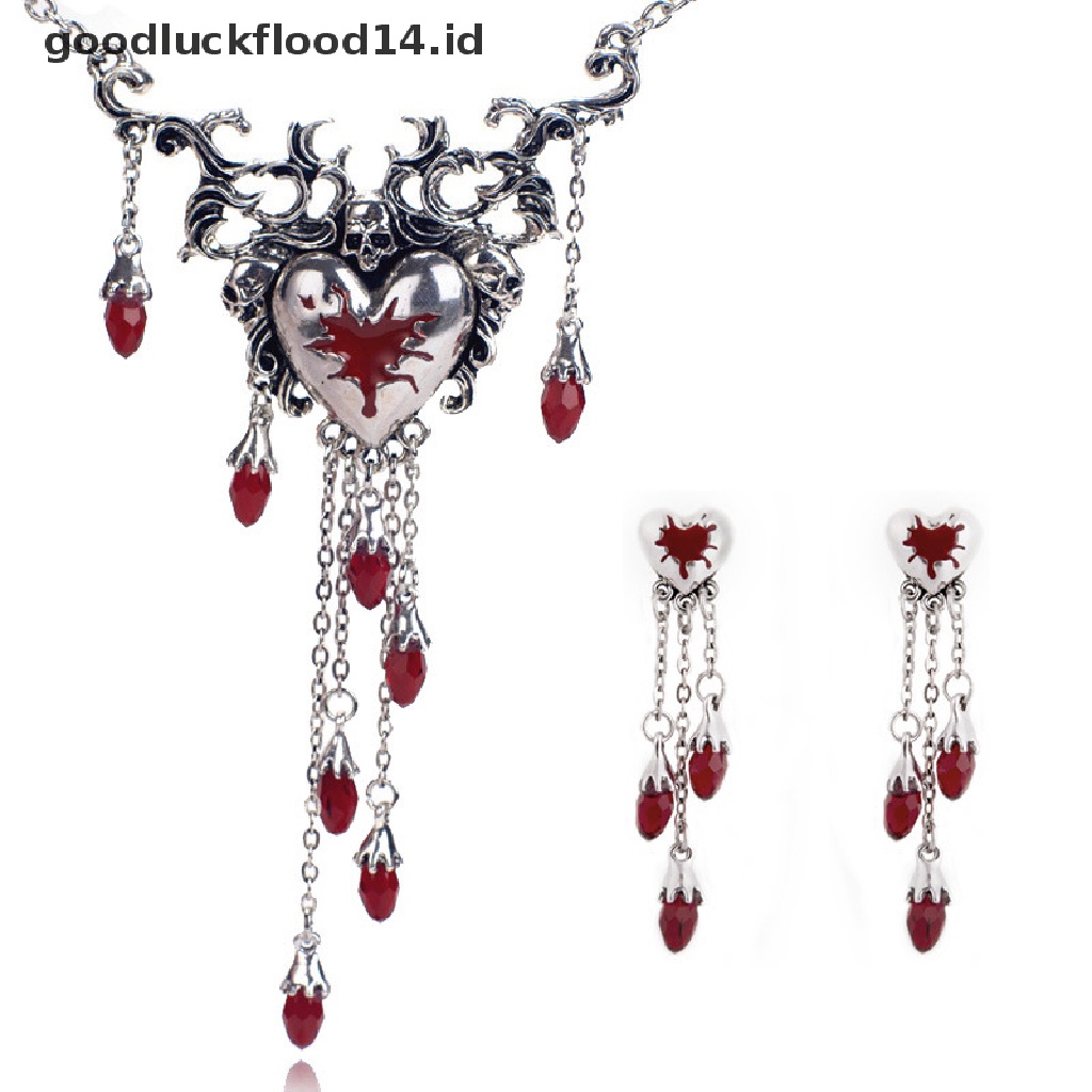 [OOID] Gothic Broken Heart Tassel Necklace Punk Trendy Cool Skull Red Drop ID