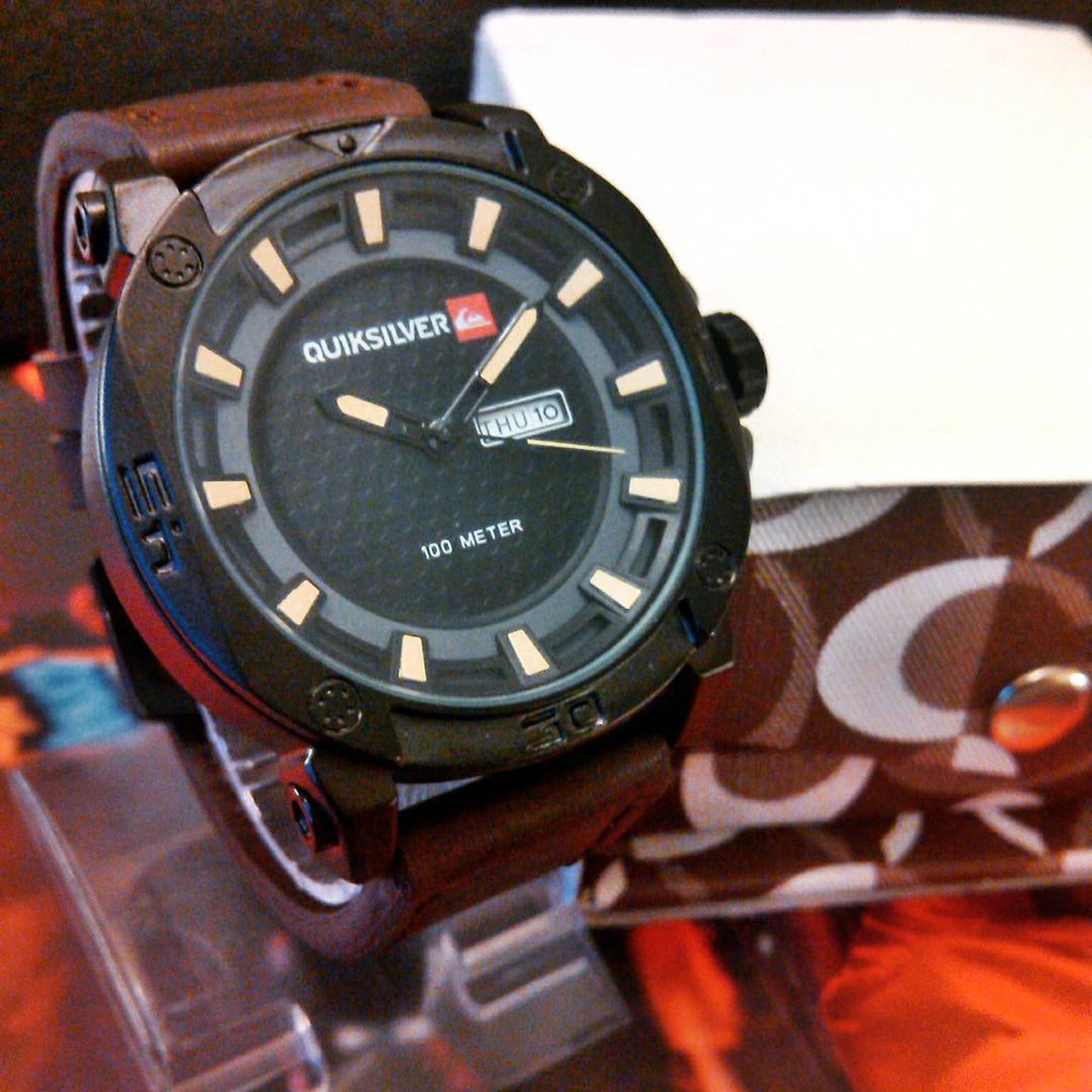 Quicksilver Beluka Series List Yellow Comby Dark Brown Leather Strap