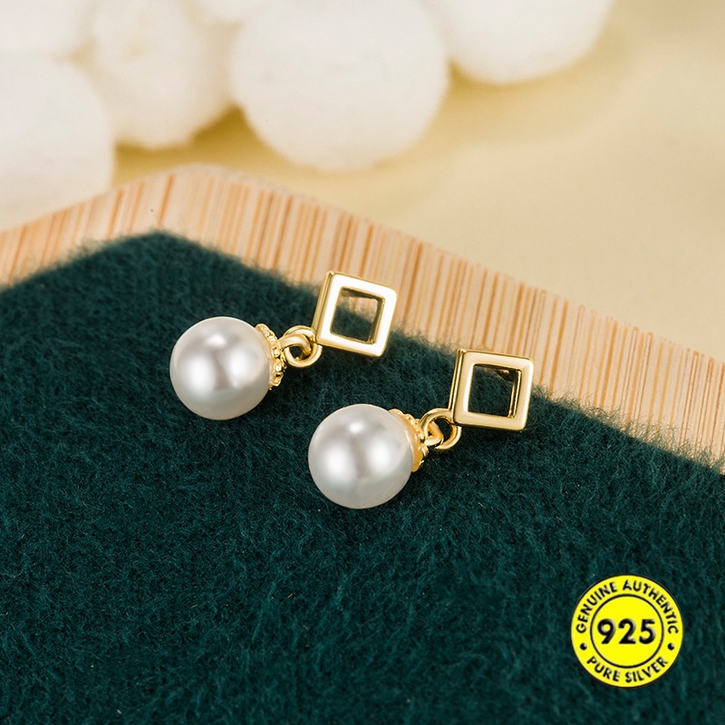 Anting Tusuk Motif Geometri Hias Mutiara Imitasi Ala Perancis / Vintage Untuk Wanita