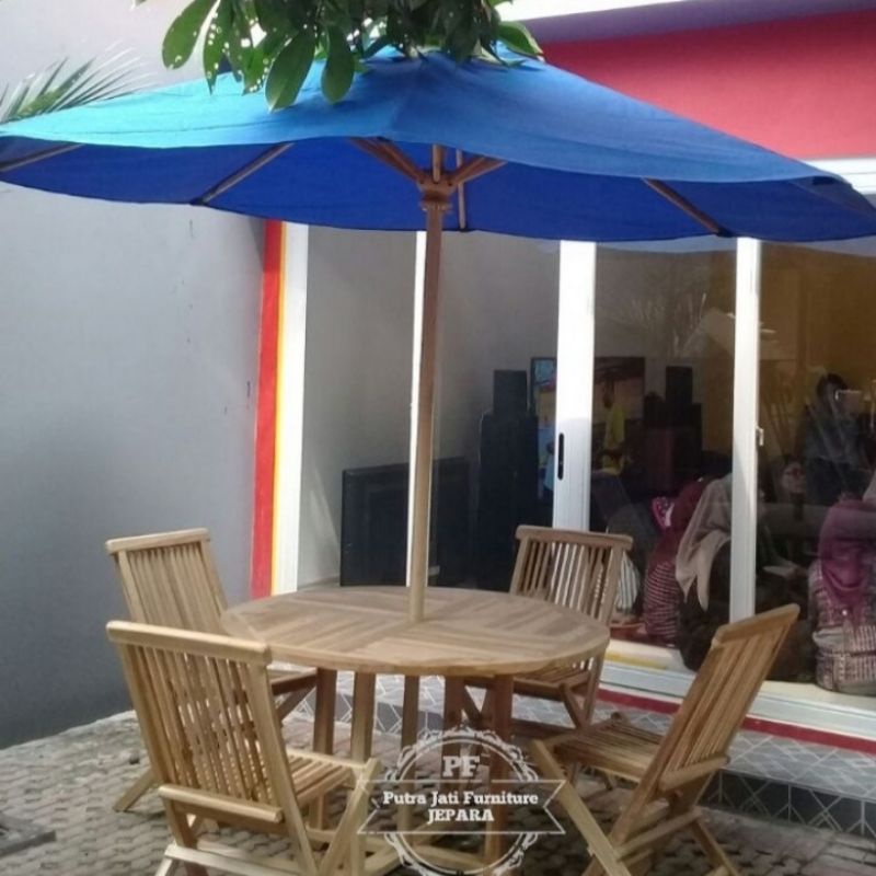 Meja kursi payung kayu jati - Meja kursi pantai mebel Jepara