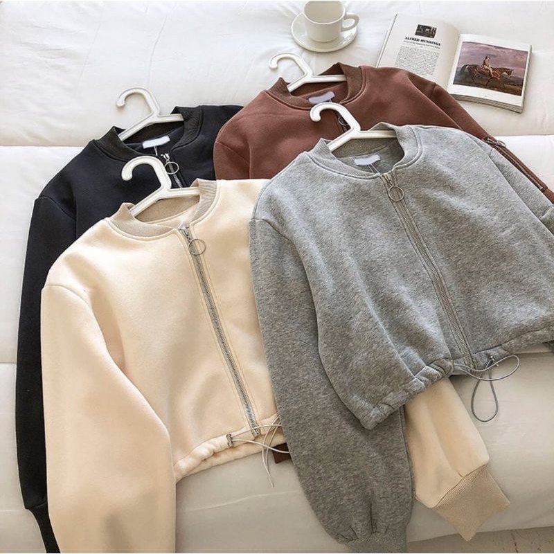 Milky Colar Sweater Crop | Sweater Wanita Korean Style | Sweater Size M.L.XL | Sweater Milky Ziper Collar