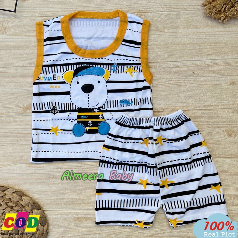 Setelan Baju Bayi Setelan Singlet Bayi Motif Beruang Usia 3-12 Bulan Almeera Baby and Kids