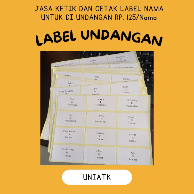 

JASA KETIK DAN PRINT / CETAK LABEL STIKER NAMA UNTUK DI UNDANGAN