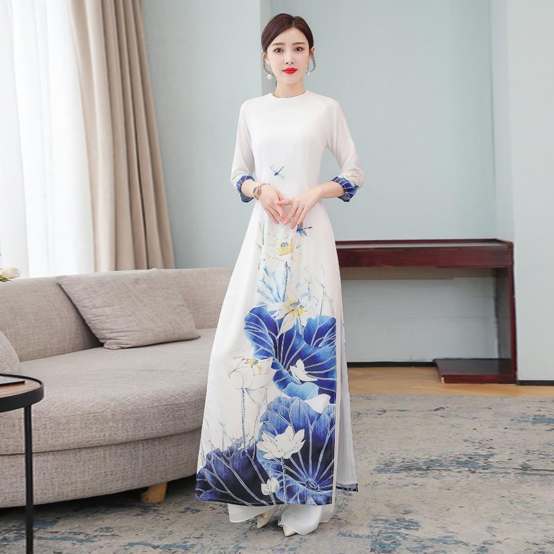 Vietnam Audrey cheongsam performance retro slim dress dress tailored velvet Chiffon auspicious cloud