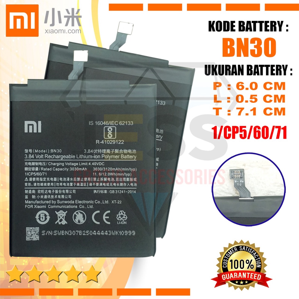 Baterai Battery Original Xiaomi BN30 &amp; BN-30 For type HP Batre Redmi 4A