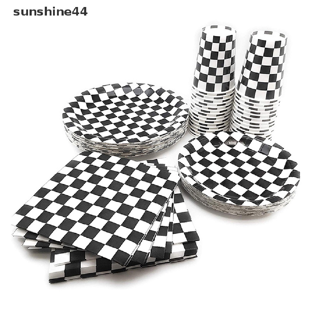 Sunshine 10 / 20pcs Piring Kertas Motif Kotak-Kotak Hitam Putih Untuk Kalung / Cincin