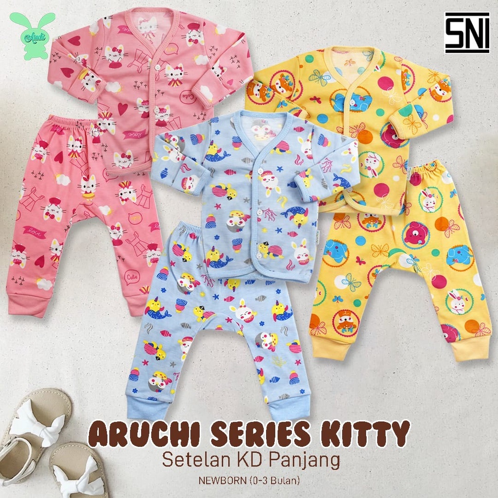 Aruchi Baby Setelan Panjang Kc depan Motif New Boen 0-3 Bulan/Aruchi baju bayi/Aruchi setelan bayi/piyama bayi