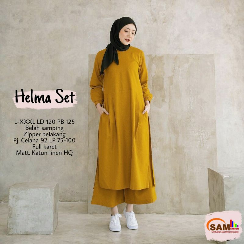 HELMA SET WANITA SETELAN LINEN KULOT LD 120 jumbo