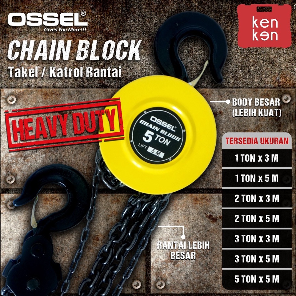OSSEL Katrol 1 Ton 5 Meter Merk Ossel chain block Takel