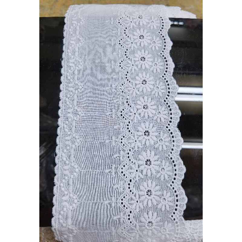 RENDA KATUN JEPANG LEBAR 12 CM KUALITAS HALUS BORDIR BENANG KATUN PER ROLL UTUH ISI 15 YARD