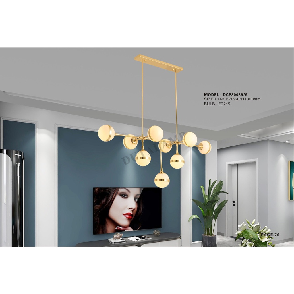 Lampu Gantung Tiang Gold Minimalis Kaca Susu Dekorasi Rumah/Cafe 80039