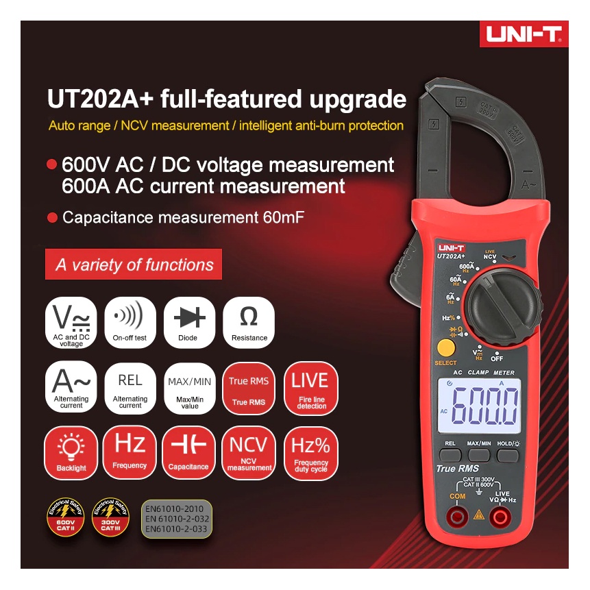 Tipe UT202A+ / UT-202A+ Tang Ampere / Clamp Meter AC UNI-T