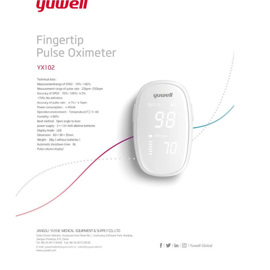 ➴ Oxymeter Yuwell YX 102 / Fingertip Pulse Oximeter Yuwell YX 102 yuwell ☛