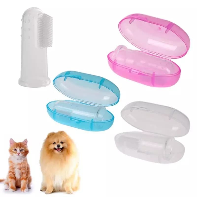 Sikat gigi khusus pets hewan peliharaan anjing kucing + tempat - Fuchsia