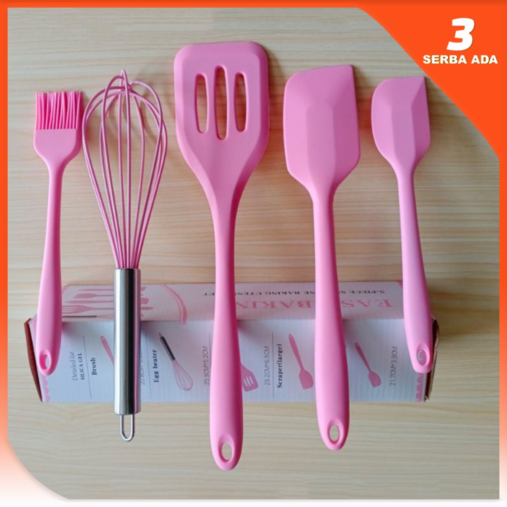 Spatula Set Alat Masak 5 In 1 Sutil Silikon Kocokan Spatula Silicon / Peralatan Masak Set