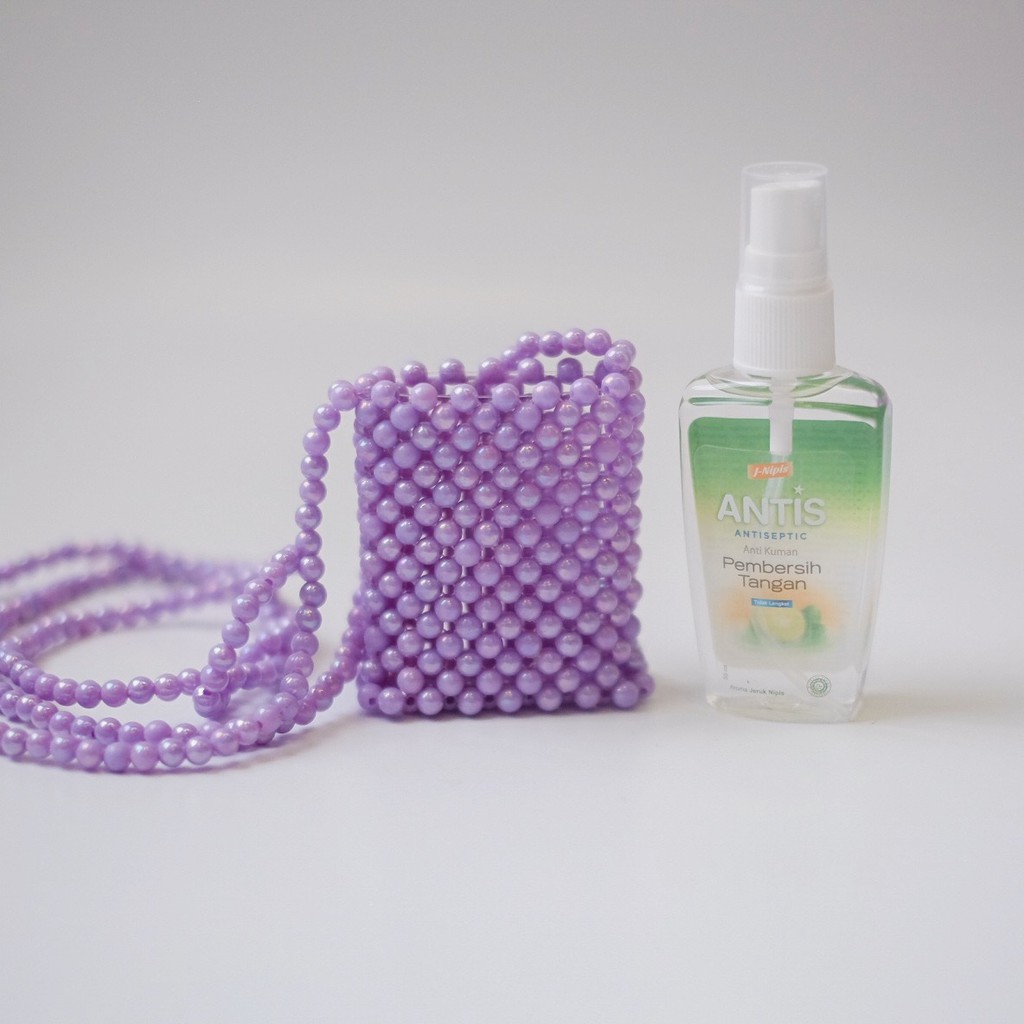 hand sanitizer bag / gantungan holder beads korean with antis 55ml lilac purple