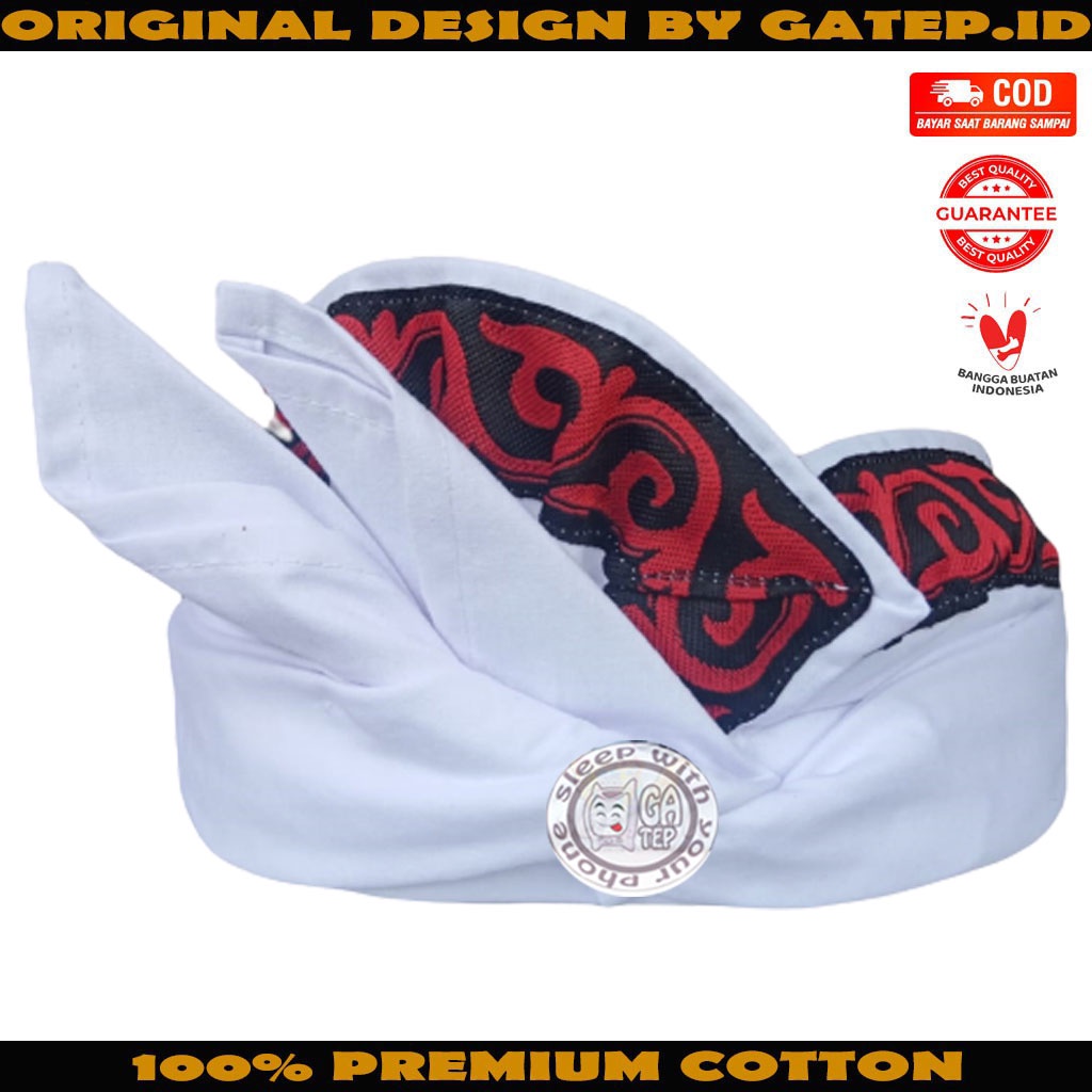 Udeng Bali Putih Polos Ori Lis Tribal / Ikat Kepala Bali / Topi Adat Bali / Blangkon Bali
