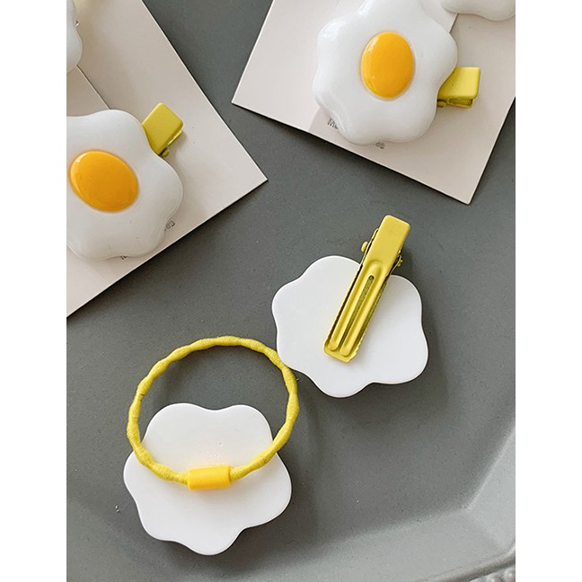 LRC Aksesoris Rambut Fashion Poache Egg Hair Rope+Hair Clip Poached Egg Hair Rope Hairpin Set F62518