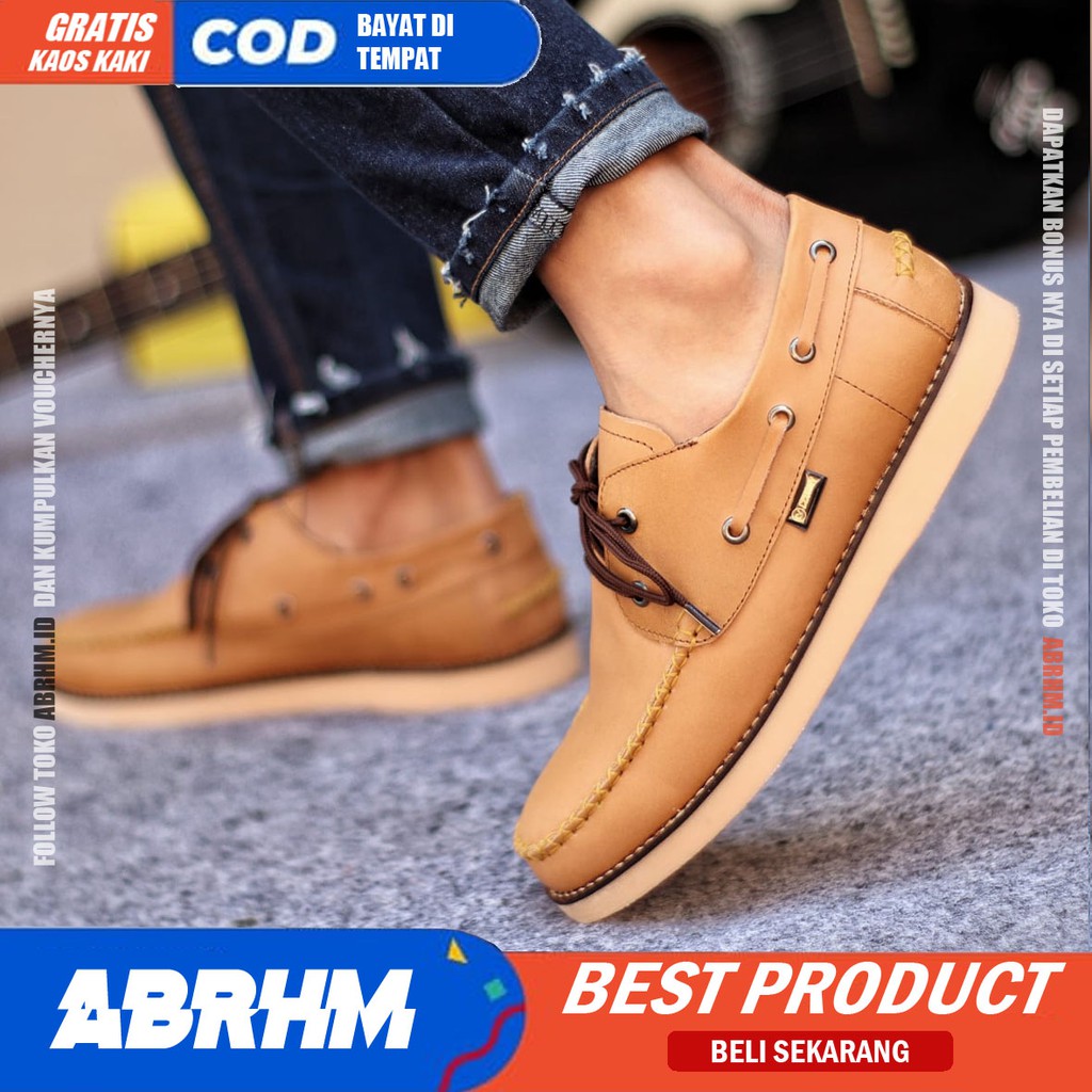 ABRHM x DAVIS Sepatu  Kasual Pria Sepatu Pria Casual Kulit Asli Kerja Cowo/Cowok Ori Santai Sepatu Semi Formal Kuliah Kondangan Gaya keren Kekinian Murah Terlaris