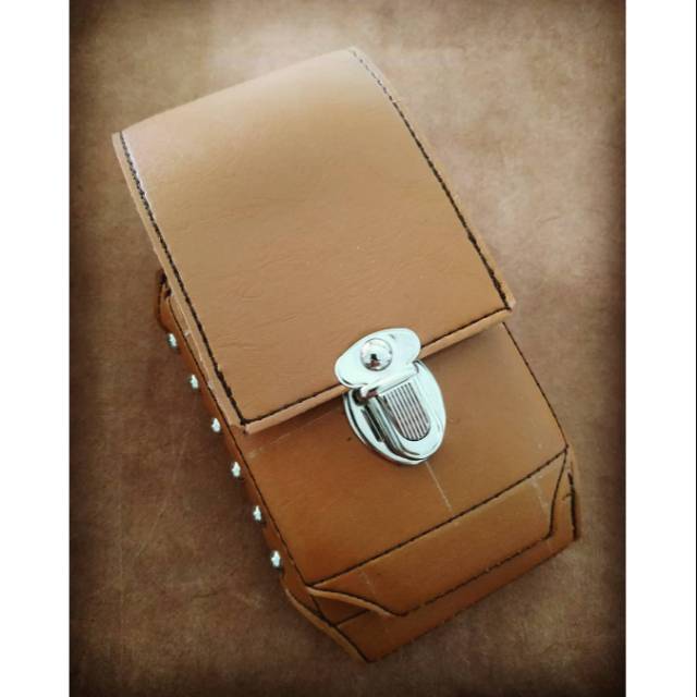 Cover HP pinggang kulit sintetis, tempat hp pinggang, double slot, tempat hp tali pinggang kopel.