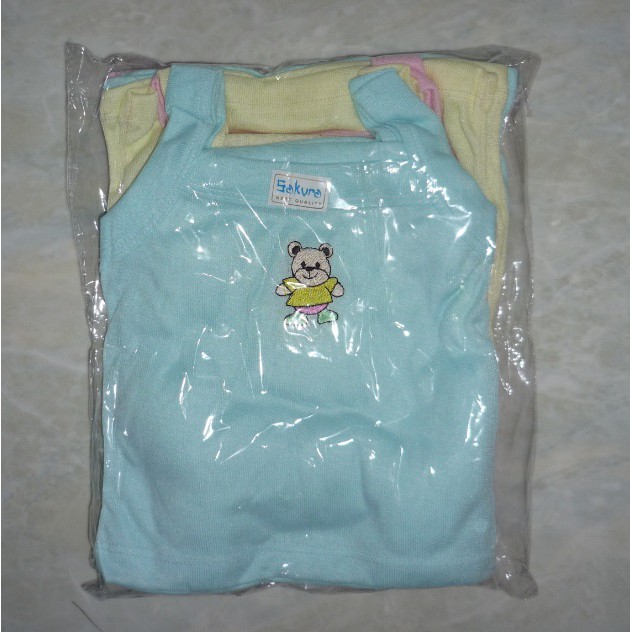 SPOROT YUKENSI GONDIL ISI 1 LUSIN Bahan Kaos Sporot Motif Bordir Warna Mix Random Uk. Newborn / Kaos Bayi Tanpa Lengan / Kaos Dalam / Singlet Warna Newborn PE KDE019 [300gr]