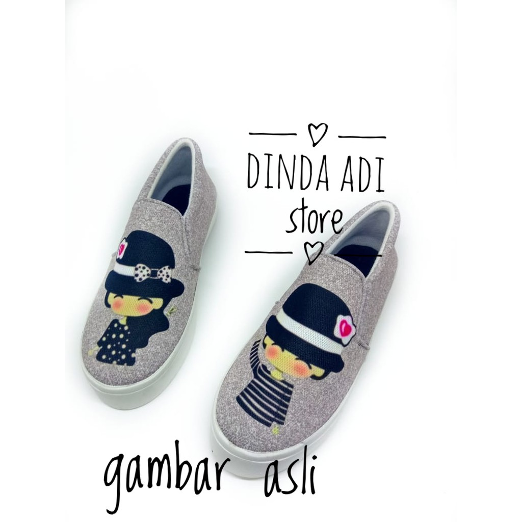 DINDA SEPATU WANITA SLIP ON JEREMMY MIZZI MURAH REALPICT 100% - ABU