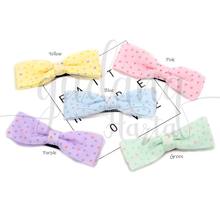 Jepit Rambut Pastel Polkadot Bow Hairclip Motif Pita Tutul GH 201476