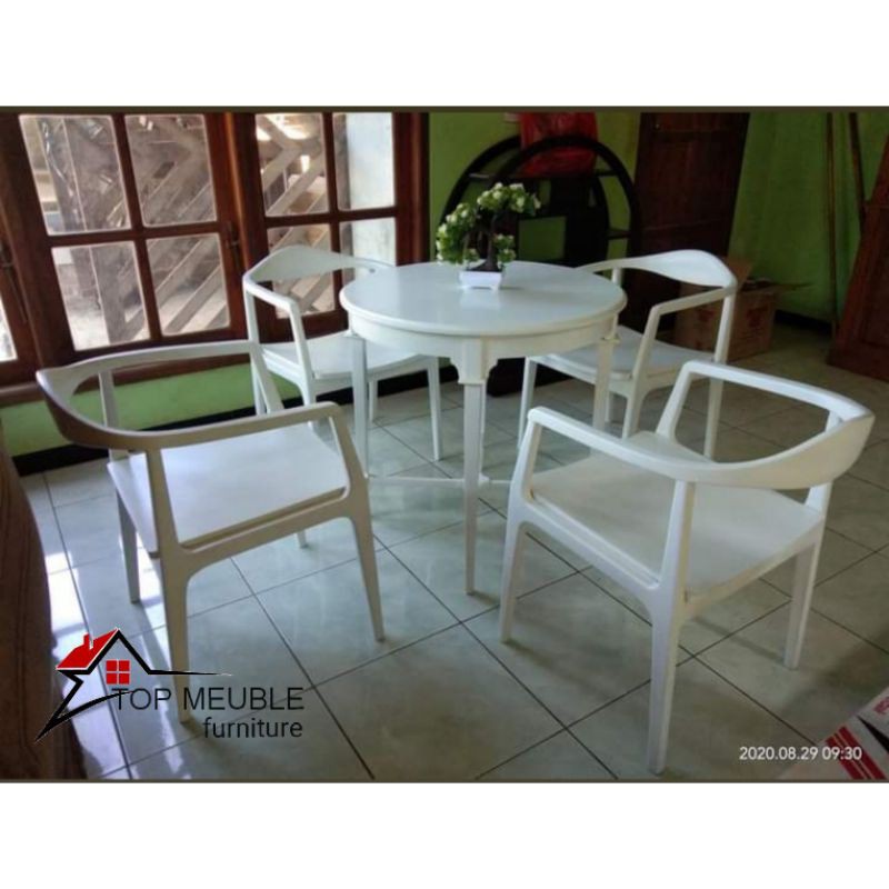 MEJA MAKAN RETRO MEJA MAKAN KAYU JATI MEJA MAKAN PUTIH