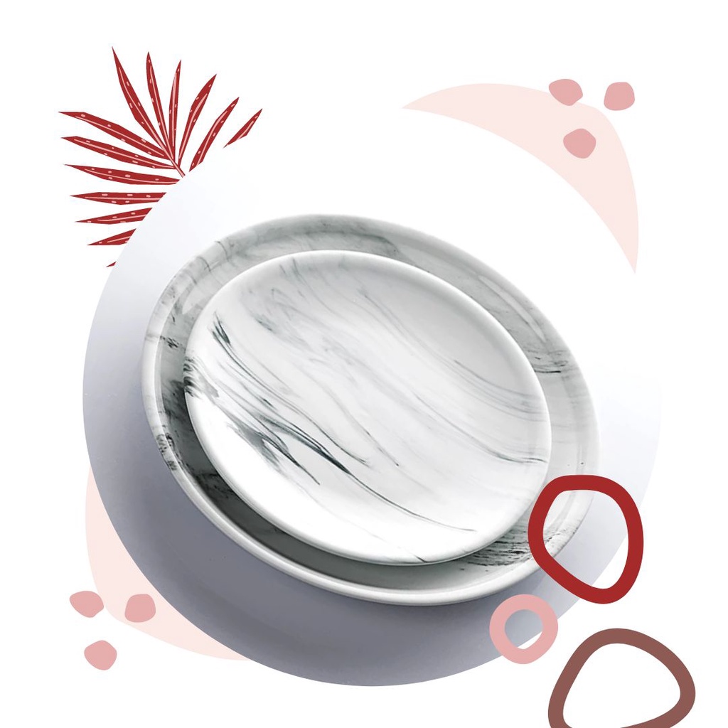 order piring makan round plate 10inch marble porcelain set pesanan @ira157