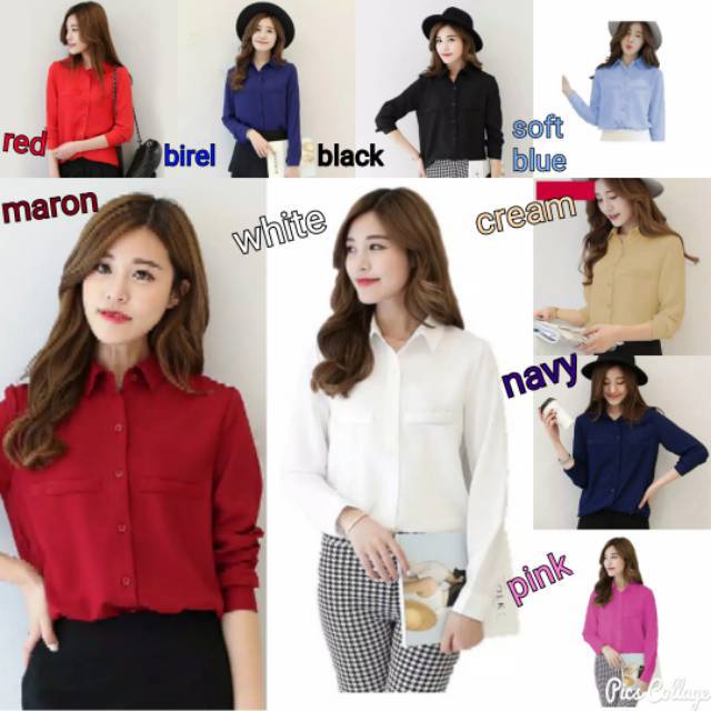 kemeja wanita lengan panjang putih polos merah maroon red kemeja wanita lengan panjang putih polos merah maroon red