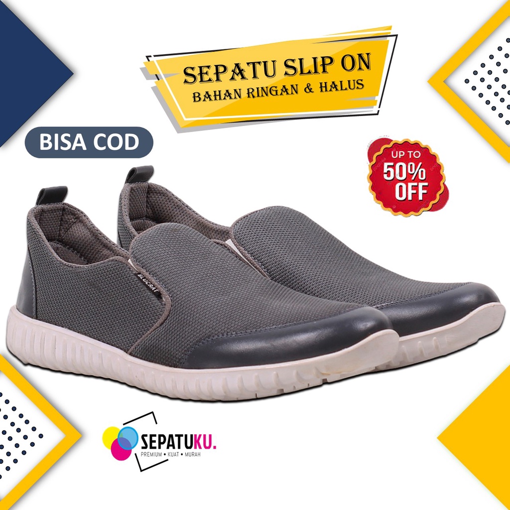 Sepatu Slip On Casual Pria Keren Sepatu Olahraga Sport Running Pria Murah Spatu Slip On Cowok Pria Spatu Original 100% - Frieza-3