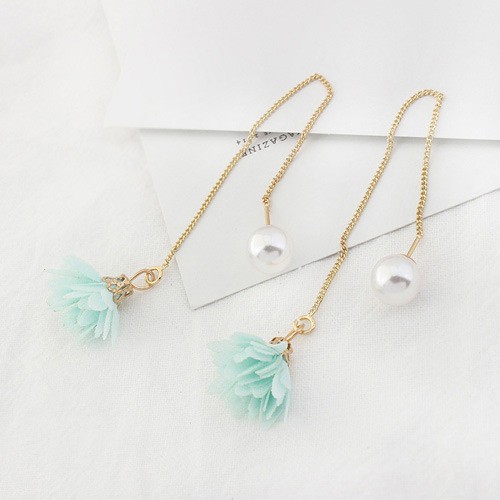 LRC Anting Tusuk Fashion Flower&amp;pearls Decorated Long Y5776X