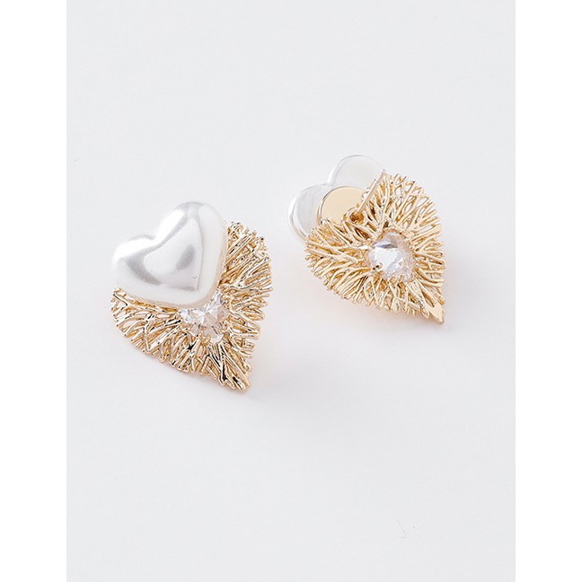 LRC Anting Tusuk Fashion Gold 925 Silver Needle Love Rhinestone Earrings D48803