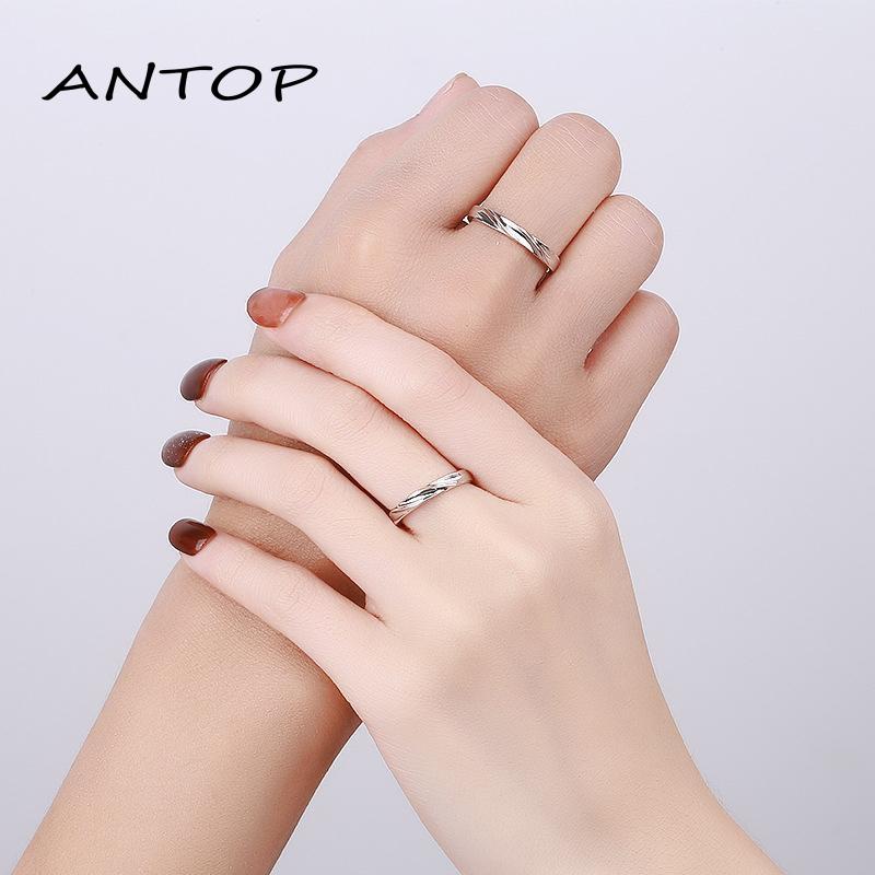 Cincin Pasangan Model Terbuka Adjustable Warna Silver Aksen Berlian