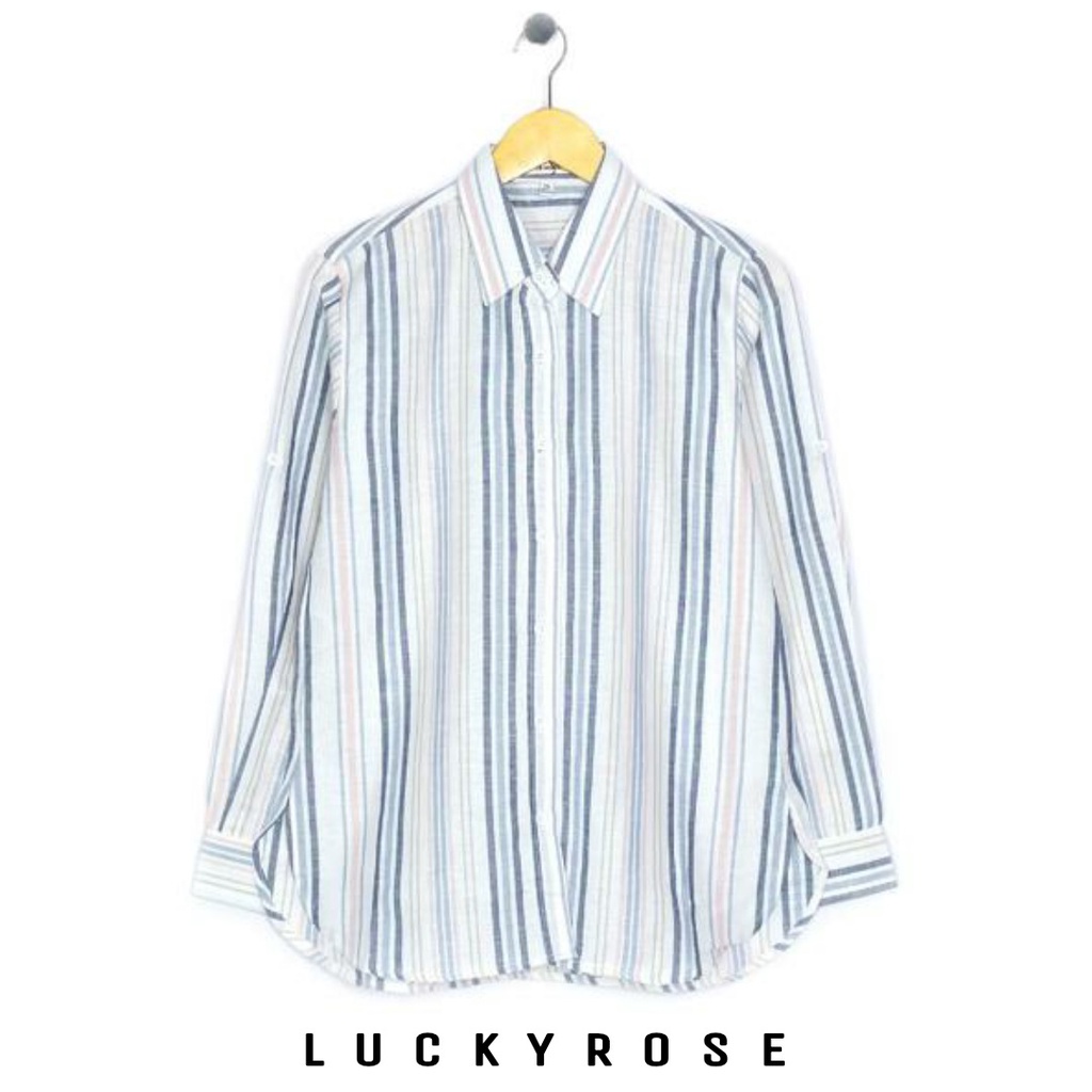 Kemeja Salur Wanita Baju Kantor Formal Kerja Cewek Katun Salur Halus kemeja stripe garis linen motif