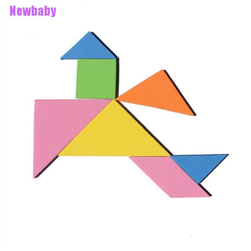 (Newbaby) 7pcs / Set Mainan Edukasi Puzzle Tangram Bahan Busa EVA Warna Pelangi Untuk Anak DIY