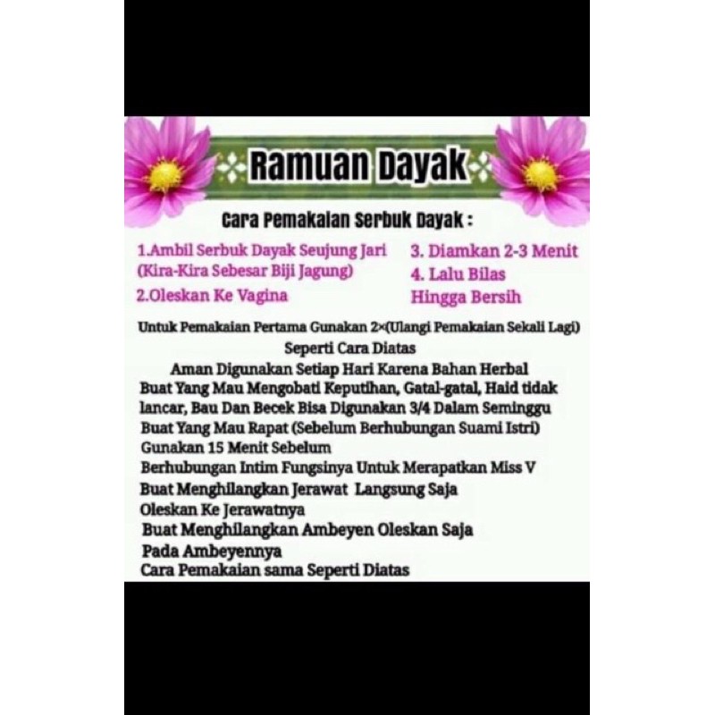 RAMUAN DAYAK (jamu perapet kewanitaan JOS)