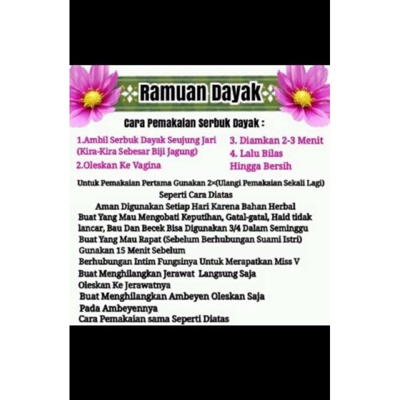 RAMUAN DAYAK (jamu perapet kewanitaan JOS)