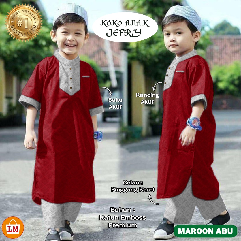 Setelan Koko Anak JEFRI , Stelan Jubah anak, Baju Koko Trendy, Baju Lebaran BAJU KOKO ANAK LMS 21143