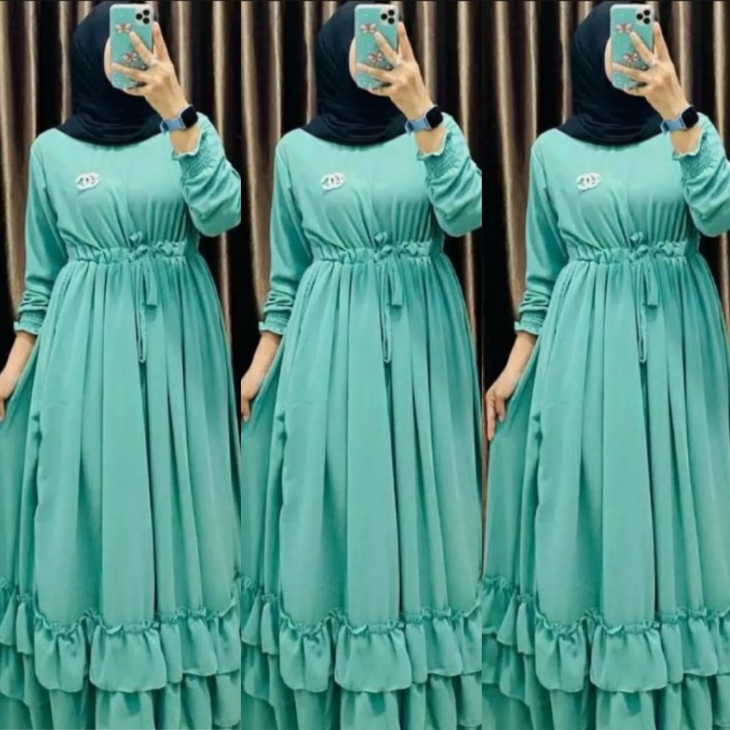 diana maxi ceruty bebydoll/ gamis syarii ceruty susun /gamis ceruty umpak