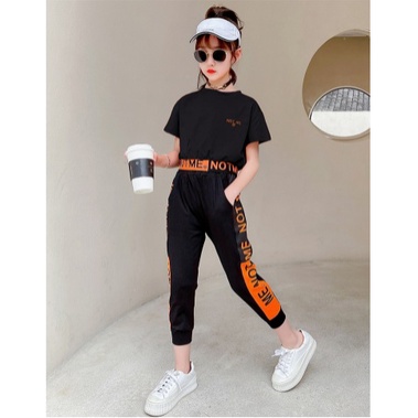 Girlset crop not me LENGAN PENDEK BAJU SETELAN STELAN ANAK PEREMPUAN CEWEK TANGGUNG IMPORT KOREAN STYLE