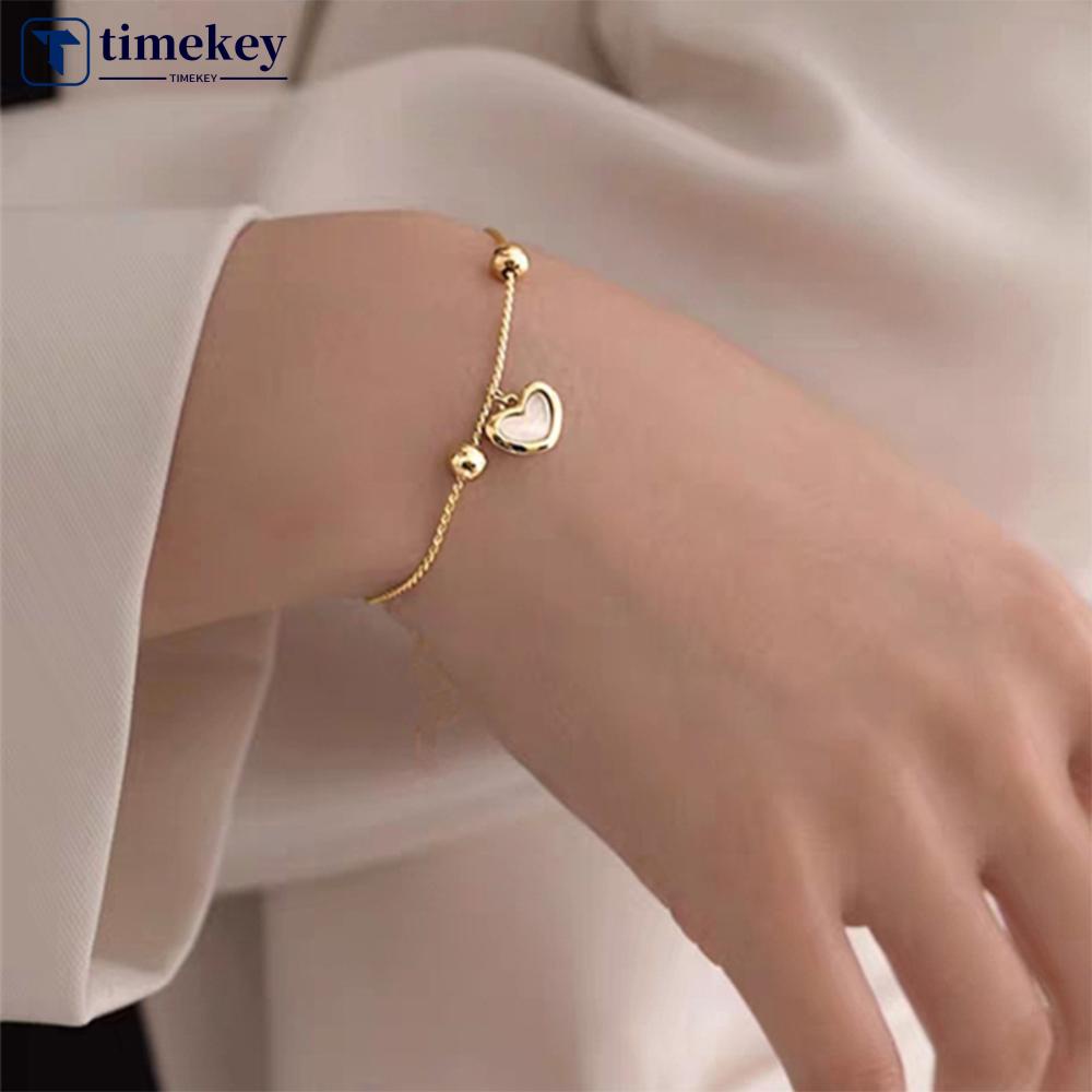 Timekey Gelang Tangan Rantai Adjustable Aksen Hati Simple Untuk Wanita B6X3