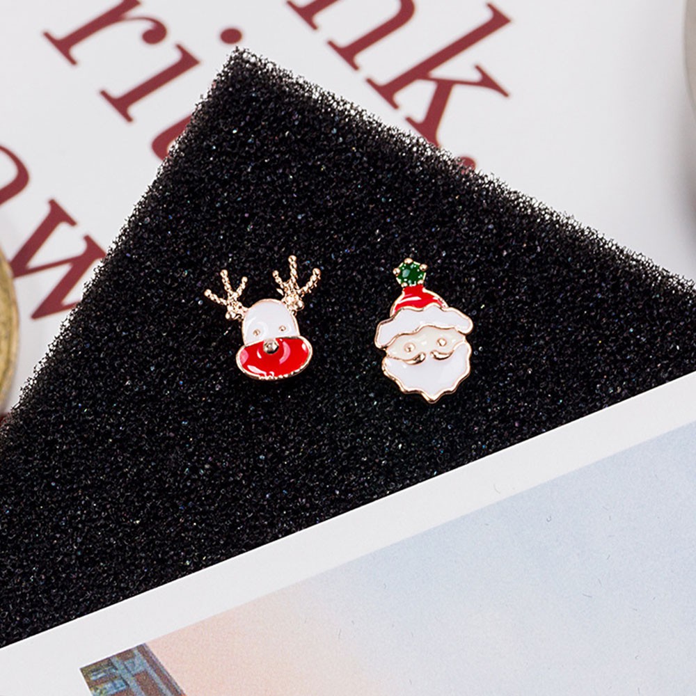 Anting Stud Tindik Desain Snowman Rusa Bell Pohon Natal Santa Claus Untuk Wanita