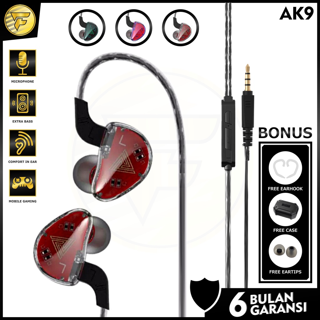 QKZ AK9 earphone Sport stereo bass music telfon headset mic original